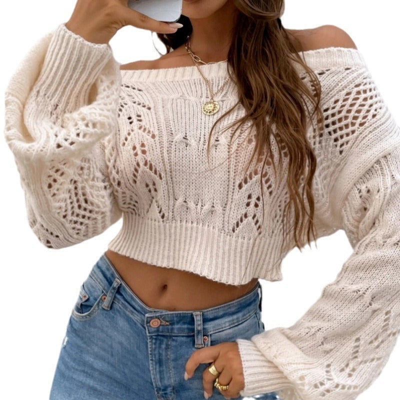 Pullover Short Off-neck Off-the-shoulder Hollow-out Sweater