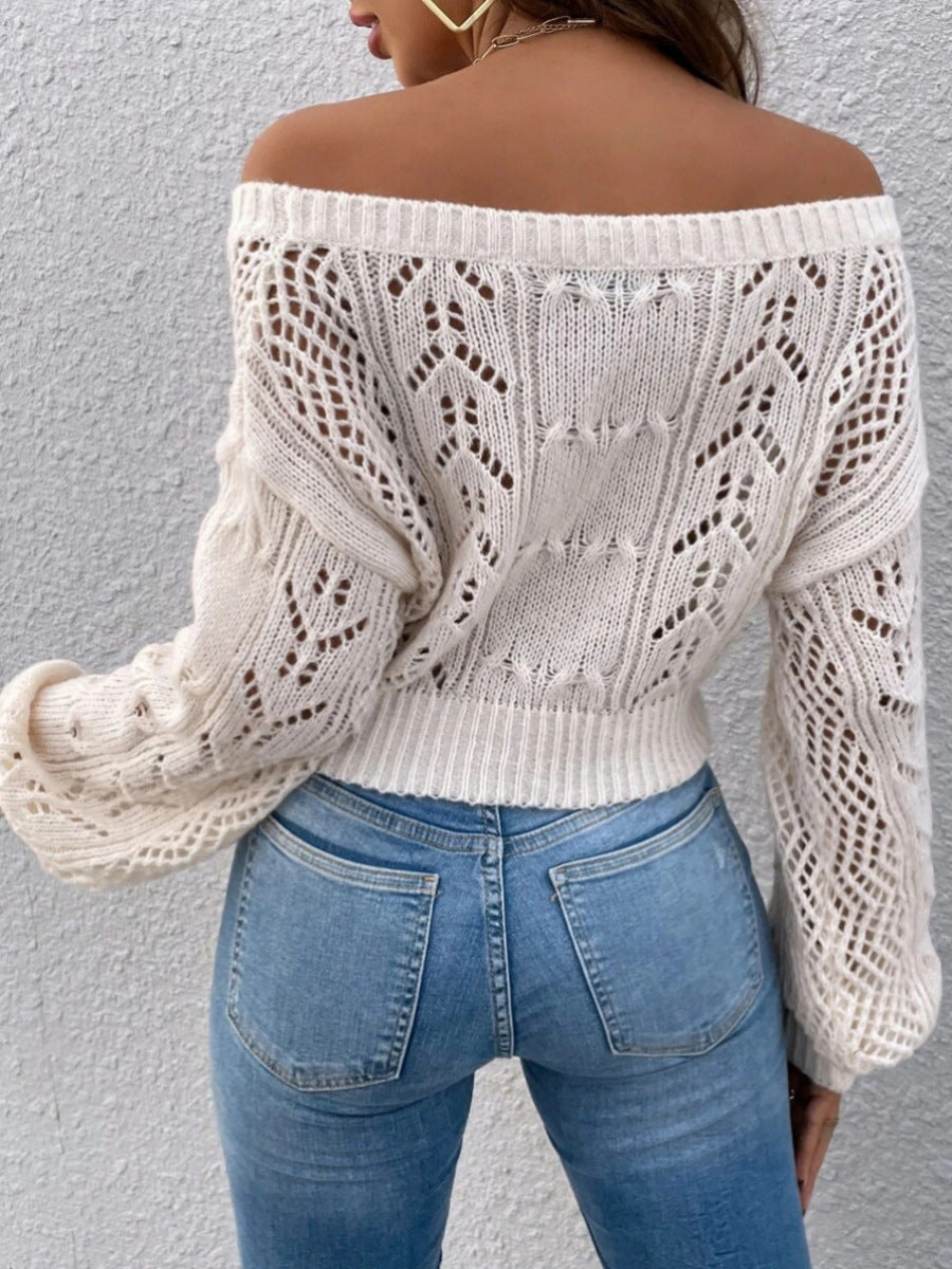 Pullover Short Off-neck Off-the-shoulder Hollow-out Sweater