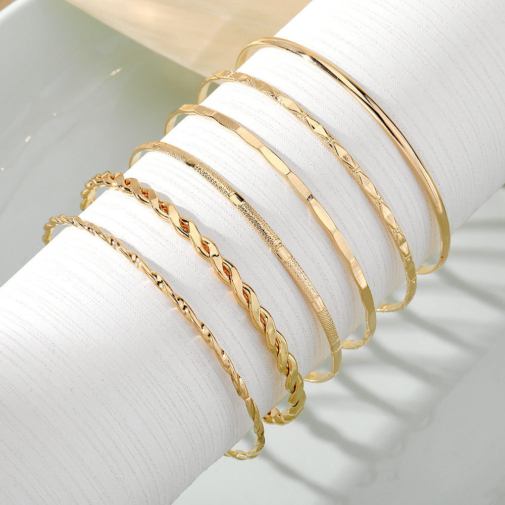 Bohemian Metal Chain Bracelet Set For Women Geometric Gold Color Thick Link Chain  Bangle Female Fashion Jewelry